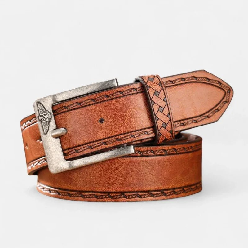 Cinto Masculino de Couro Corleone - Caramelo Silver - hecrafted