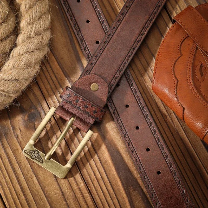 Cinto Masculino de Couro Corleone - Conhaque Gold - hecrafted