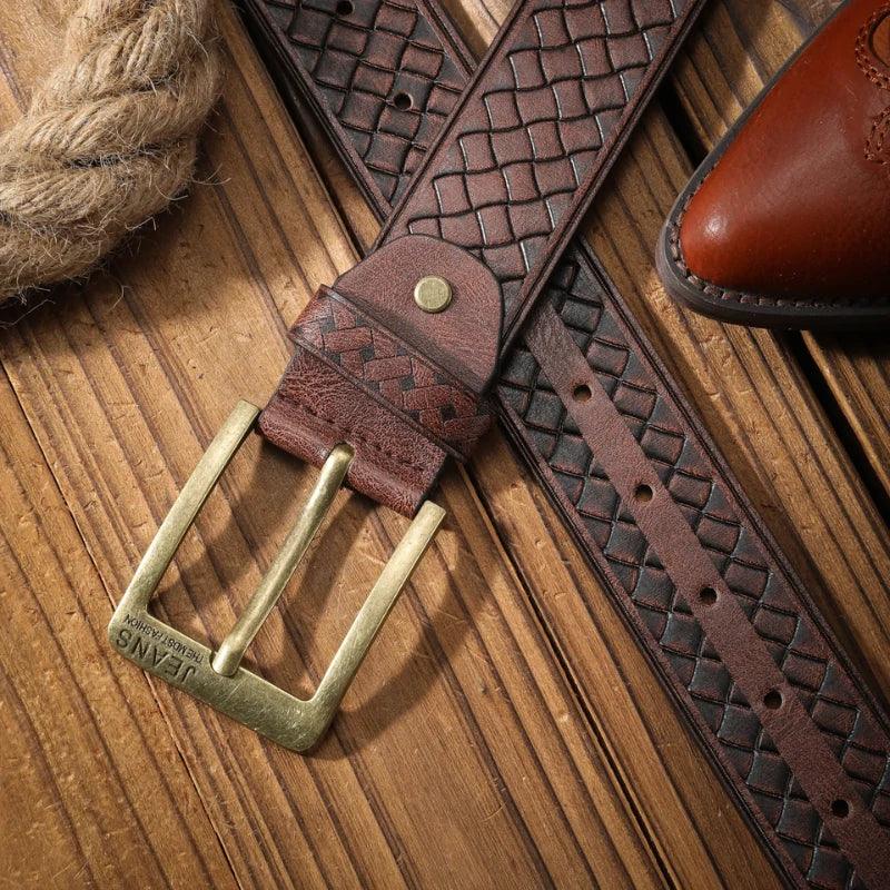 Cinto Masculino de Couro Verona - Conhaque Gold - hecrafted