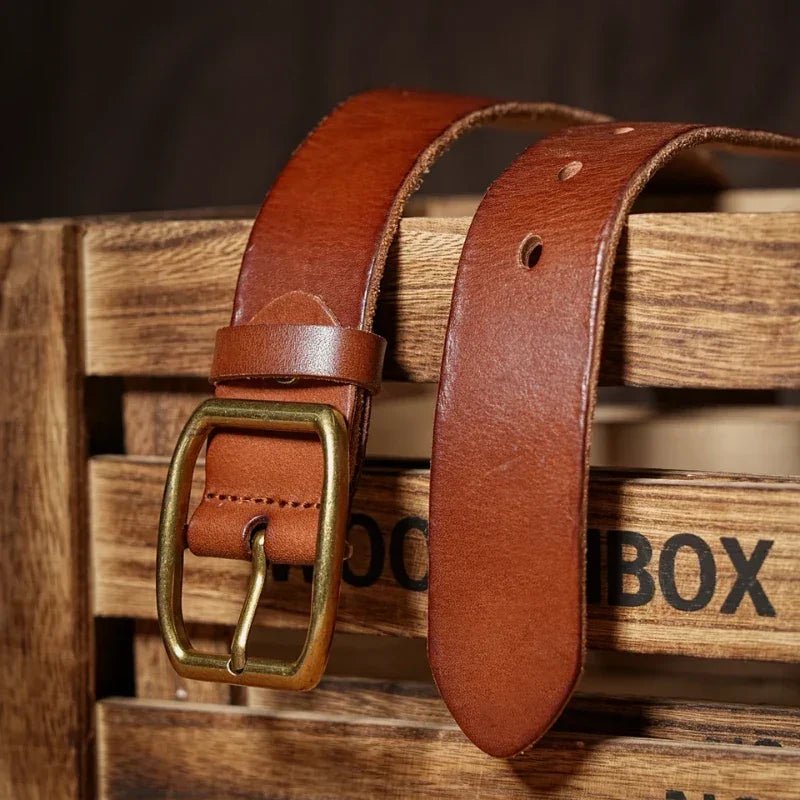 Cinto Masculino de Couro Astori - Conhaque - hecrafted