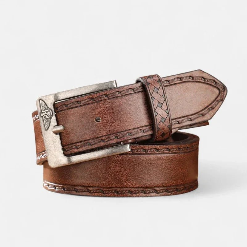 Cinto Masculino de Couro Corleone - Conhaque Silver - hecrafted