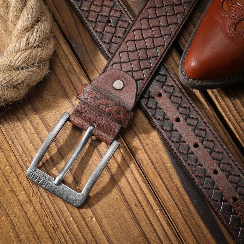 Cinto Masculino de Couro Verona - Conhaque Silver - hecrafted