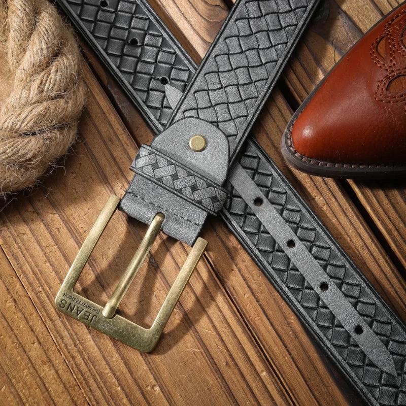 Cinto Masculino de Couro Verona - Grafite Gold - hecrafted